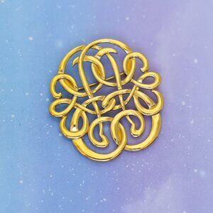 Vintage Gold Tone Abstract Monogram Victorian Brooch by Avon | J30